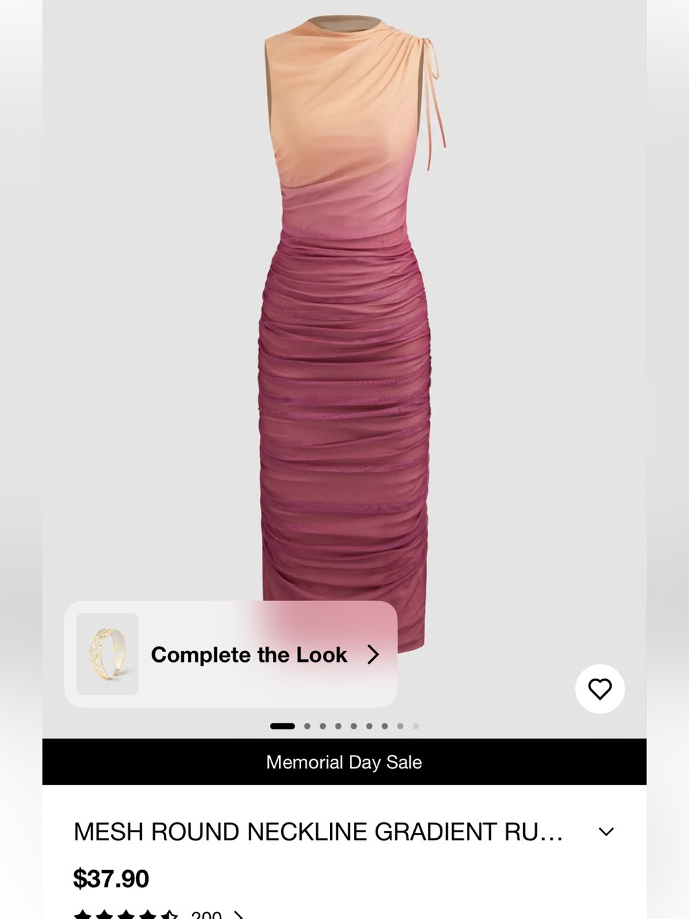 Gradient Mesh Sleeveless Ruched Midi Dress - Peach to Berry